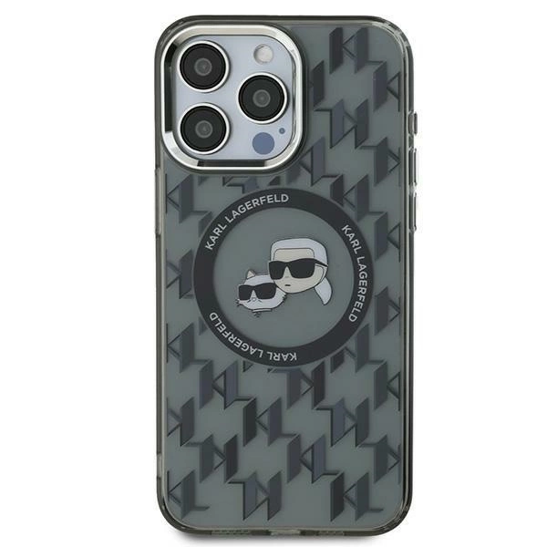 Karl Lagerfeld iPhone 15 vāciņš IML Monogram Karl & Choupette MagSafe, melns