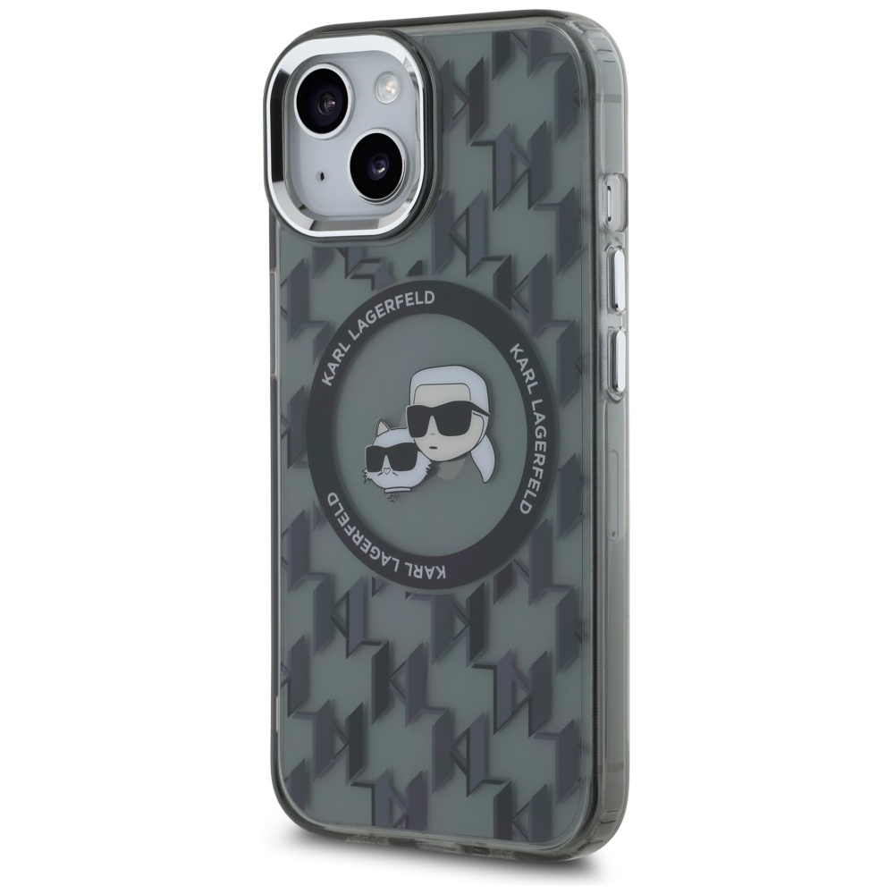 Karl Lagerfeld iPhone 15 Case IML Monogram Karl & Choupette MagSafe, Black