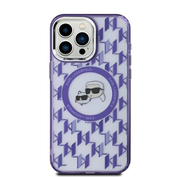 Karl Lagerfeld iPhone 15 vāciņš IML Monogram Karl & Choupette MagSafe, violets