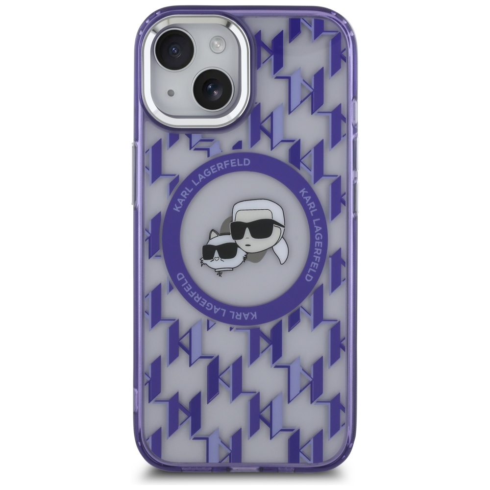Karl Lagerfeld iPhone 15 vāciņš IML Monogram Karl & Choupette MagSafe, violets