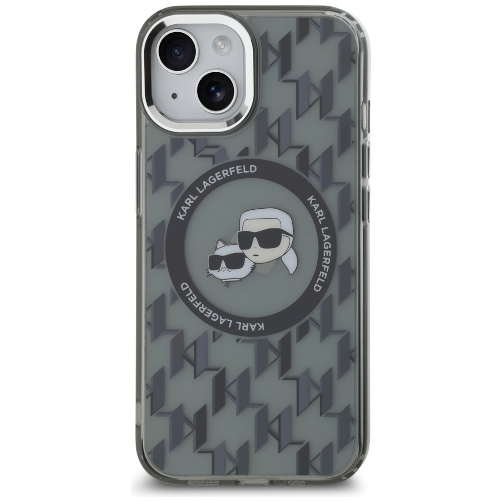 Karl Lagerfeld iPhone 15 Plus Case IML Monogram Karl & Choupette MagSafe, Black