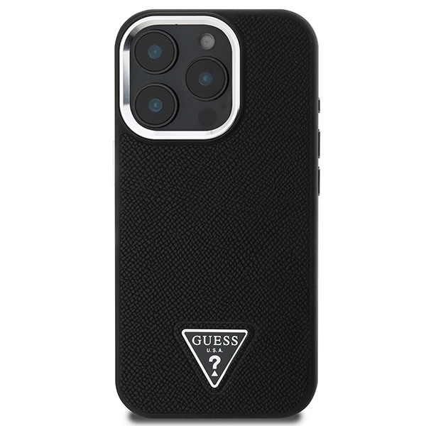 Guess iPhone 16 Pro Case Grained Triangle MagSafe, Black