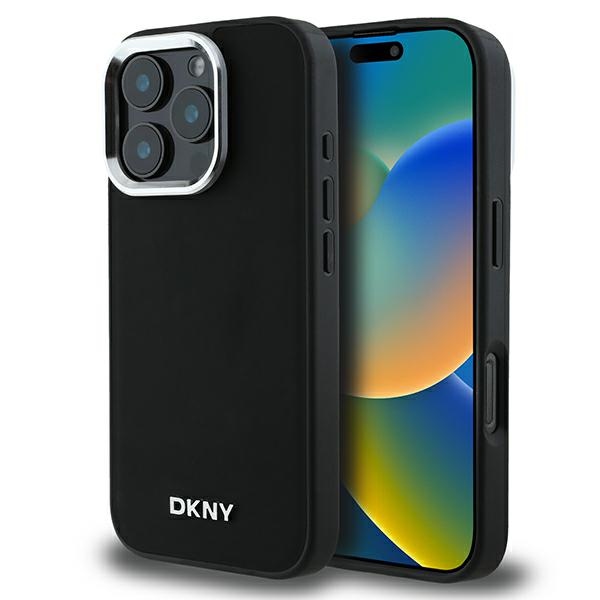 DKNY iPhone 16 Pro Case Plain Silver Logo MagSafe, Black