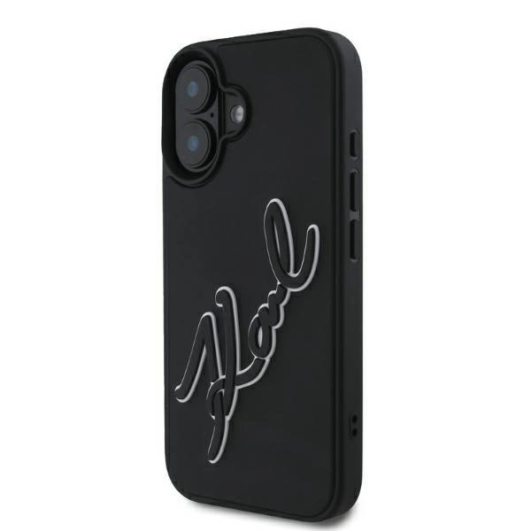 Karl Lagerfeld iPhone 16 vāciņš 3D Rubber Signature, melns