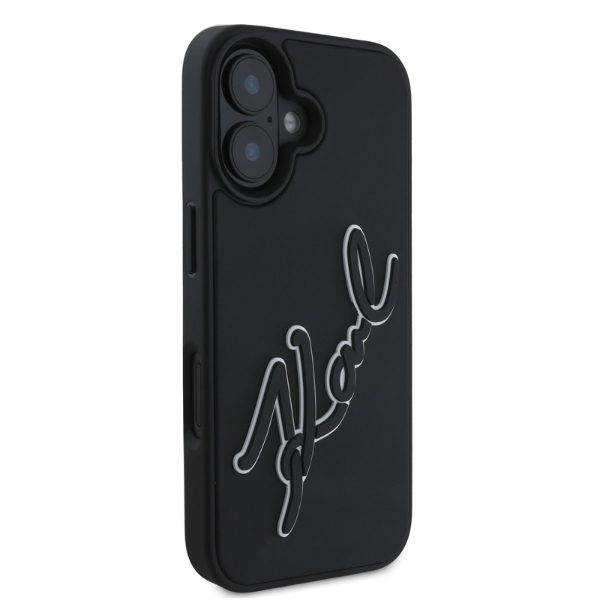 Karl Lagerfeld iPhone 16 vāciņš 3D Rubber Signature, melns