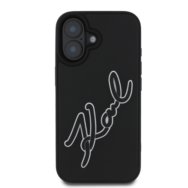 Karl Lagerfeld iPhone 16 vāciņš 3D Rubber Signature, melns