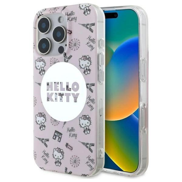 Apple iPhone 16 Pro 6.3'' Hello Kitty IML All Over Paris Magsafe Cover Case, Pink | Telefona Maciņš Vāciņš Apvalks...