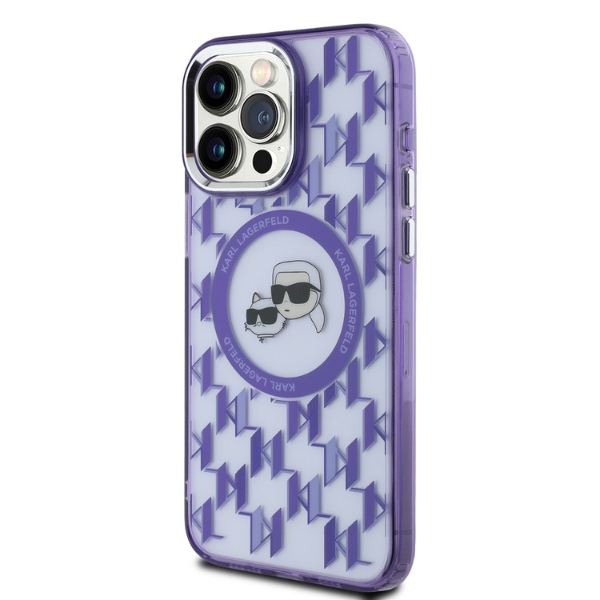 Karl Lagerfeld iPhone 15 Pro vāciņš IML Monogram Karl & Choupette MagSafe, violets