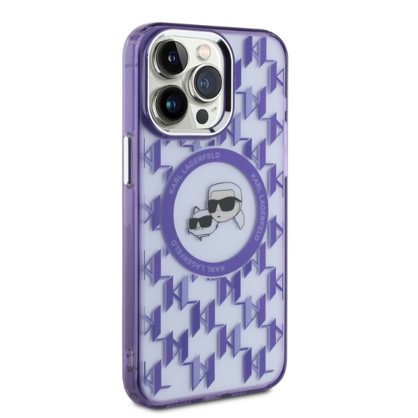 Karl Lagerfeld iPhone 15 Pro vāciņš IML Monogram Karl & Choupette MagSafe, violets