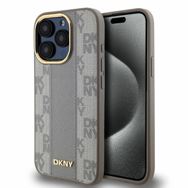 Dkny iPhone 15 Pro vāciņš Leather Checkered Mono Pattern MagSafe, bēšs