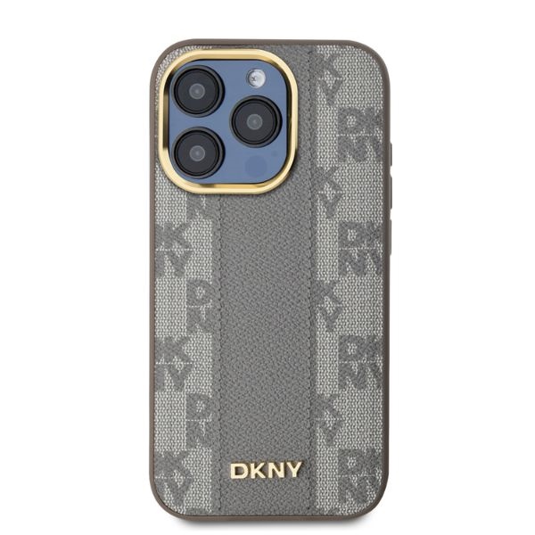 Dkny iPhone 15 Pro Case Leather Checkered Mono Pattern MagSafe, Beige