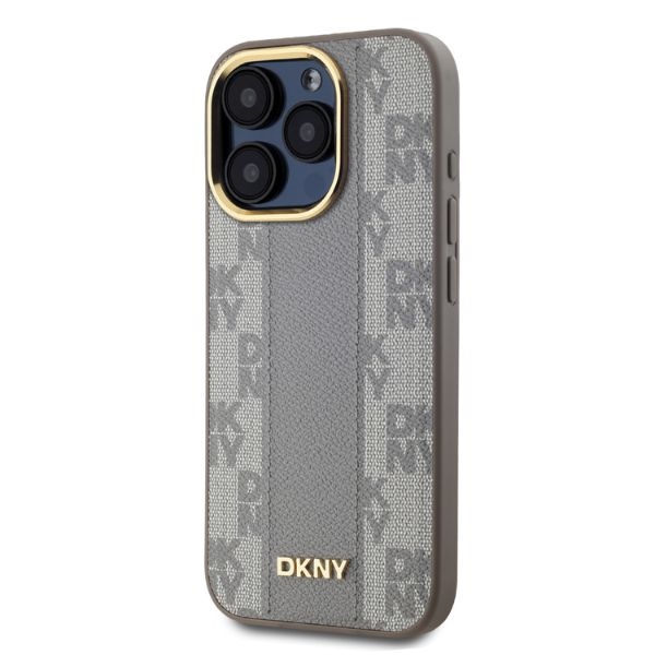 Dkny iPhone 15 Pro Case Leather Checkered Mono Pattern MagSafe, Beige