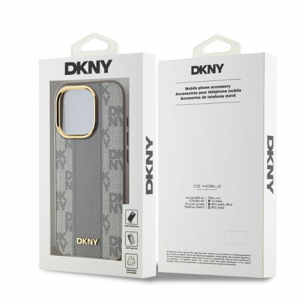 Dkny iPhone 15 Pro Case Leather Checkered Mono Pattern MagSafe, Beige