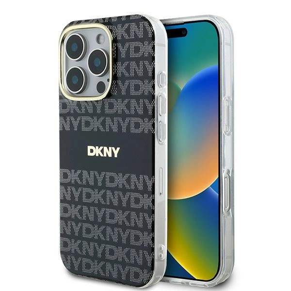 Apple iPhone 16 Pro 6.3'' DKNY Repeat Texture Pattern With Stripe Case Cover, Black | Telefona Vāciņš Maciņš Maks...