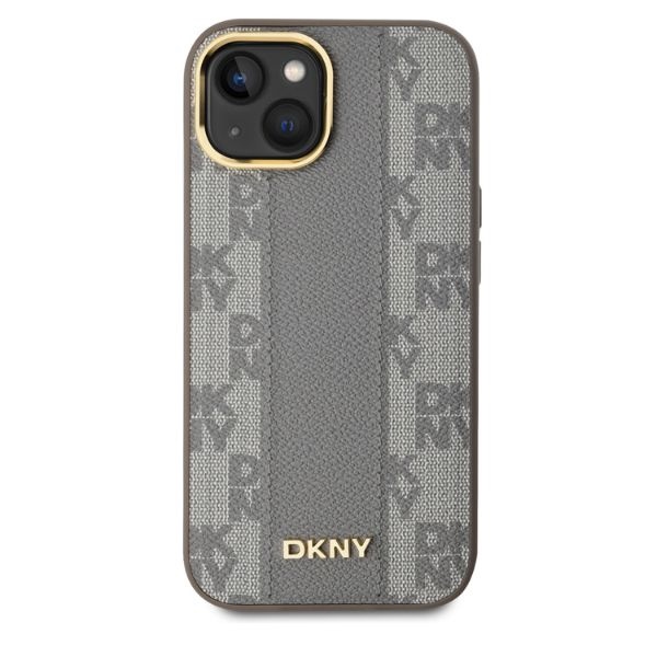 DKNY iPhone 15 vāciņš Leather Checkered Mono Pattern MagSafe, bēšs