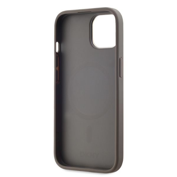 DKNY iPhone 15 vāciņš Leather Checkered Mono Pattern MagSafe, bēšs