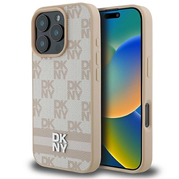 Apple iPhone 16 Pro 6.3'' DKNY Checkered Pattern Printed Stripes Case Cover, Pink | Чехол Кабура Кейс...