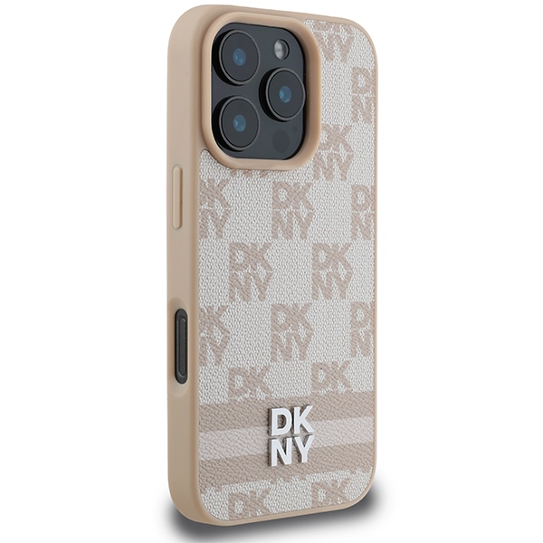 Apple iPhone 16 Pro 6.3\'\' DKNY Checkered Pattern Printed Stripes Case Cover, Pink | Telefona Vāciņš Maciņš Maks...