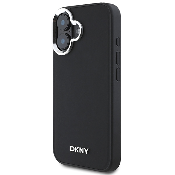 DKNY iPhone 16 Case Plain Silver Logo MagSafe, Black