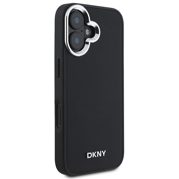 DKNY iPhone 16 Case Plain Silver Logo MagSafe, Black