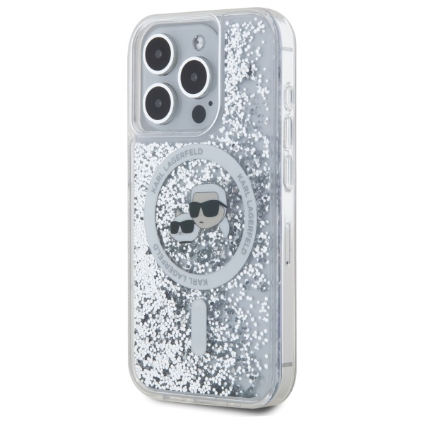 Karl Lagerfeld iPhone 15 Pro Max Case Liquid Glitter Karl & Choupette, Clear