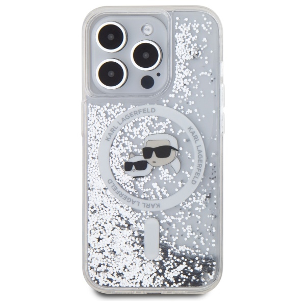 Karl Lagerfeld iPhone 15 Pro Max Case Liquid Glitter Karl & Choupette, Clear