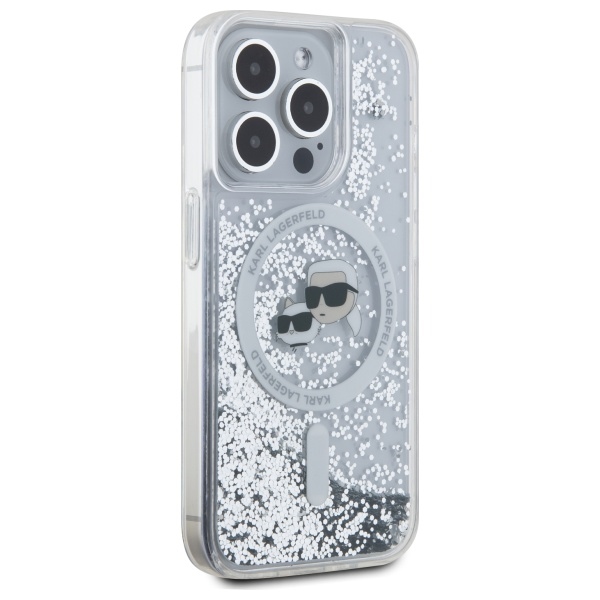 Karl Lagerfeld iPhone 15 Pro Max Case Liquid Glitter Karl & Choupette, Clear