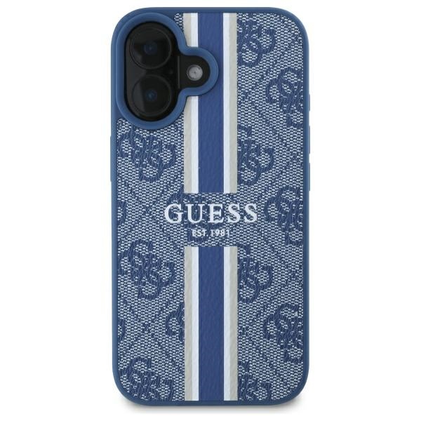 Guess iPhone 16 vāciņš 4G Printed Stripes MagSafe, zils