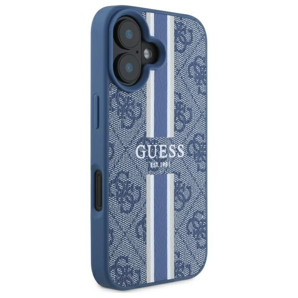 Guess iPhone 16 vāciņš 4G Printed Stripes MagSafe, zils
