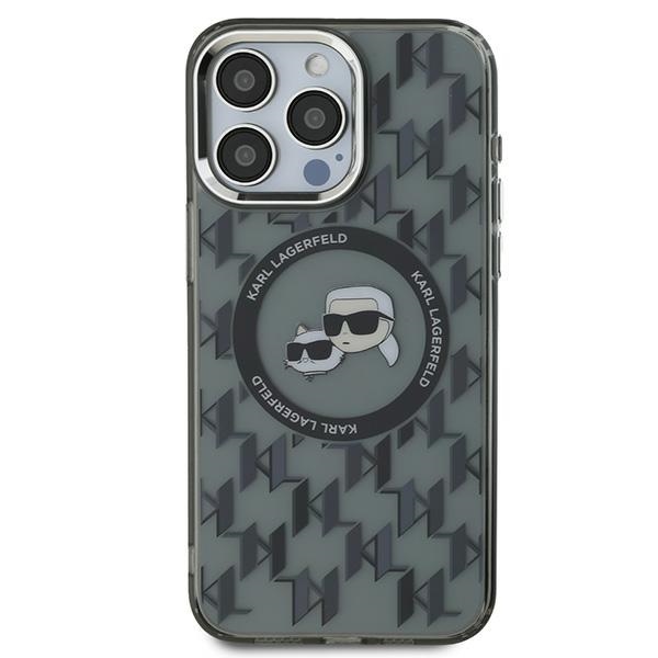 Karl Lagerfeld iPhone 15 Pro vāciņš IML Monogram Karl & Choupette MagSafe, melns