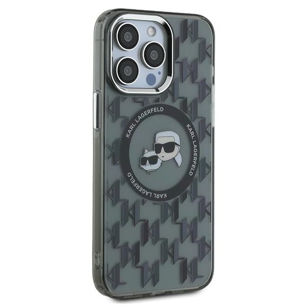Karl Lagerfeld iPhone 15 Pro vāciņš IML Monogram Karl & Choupette MagSafe, melns