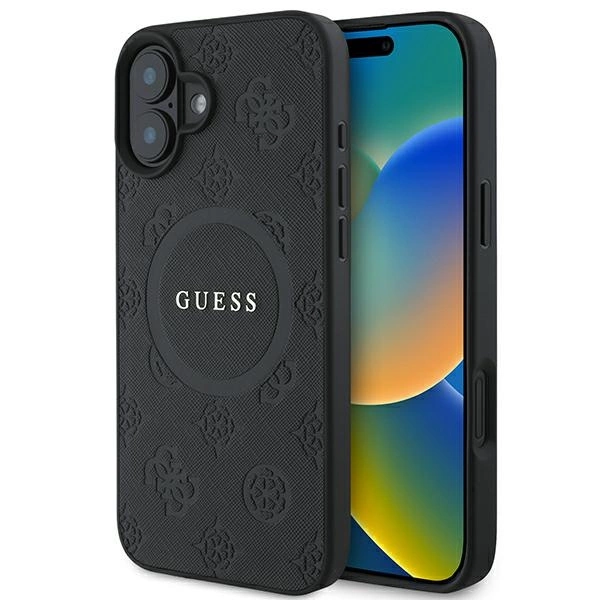 Guess iPhone 16 Case Saffiano Peony Classic Logo MagSafe, Black