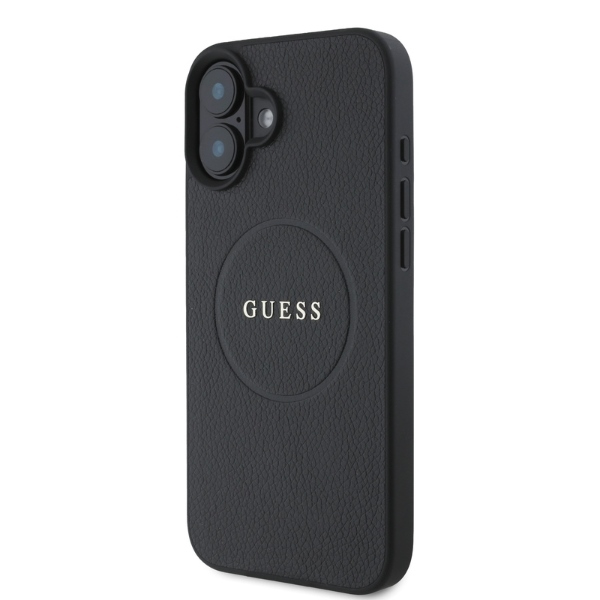 Guess iPhone 16 Case Grained Gold Ring MagSafe, Black