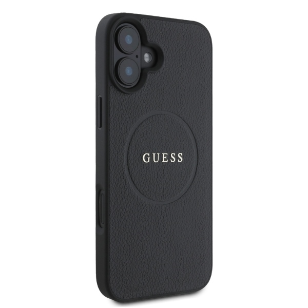 Guess iPhone 16 Case Grained Gold Ring MagSafe, Black