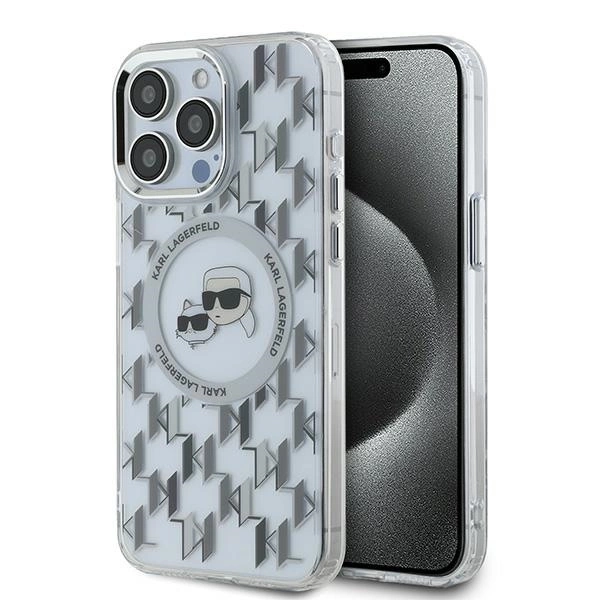 Karl Lagerfeld iPhone 15 Pro vāciņš IML Monogram Karl & Choupette MagSafe, caurspīdīgs