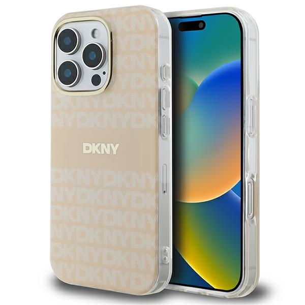 DKNY iPhone 16 Pro Case Repeat Texture Pattern & Stripe MagSafe - Pink