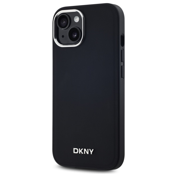 DKNY iPhone 15 Case Plain Silver MagSafe Logo, Black