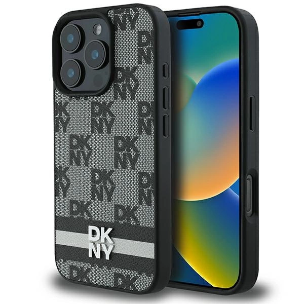 Apple iPhone 16 Pro Max 6.9'' DKNY Checkered Pattern Printed Stripes Case Cover, Black | Telefona Vāciņš Maciņš...