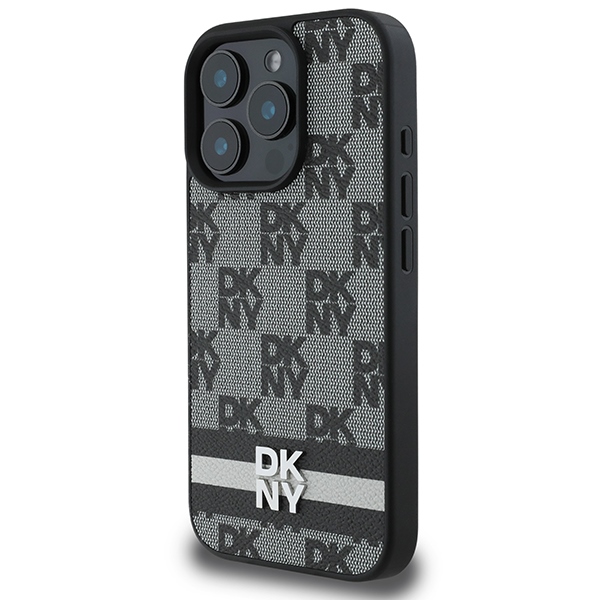 Чехол DKNY для iPhone 16 Pro Checkered Pattern & Printed Stripes, черный