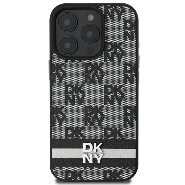 Чехол DKNY для iPhone 16 Pro Checkered Pattern & Printed Stripes, черный