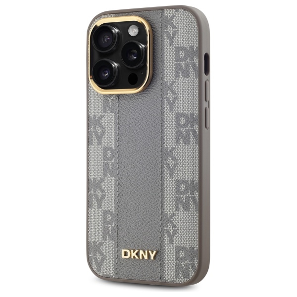 DKNY iPhone 14 Pro vāciņš Leather Checkered Mono Pattern MagSafe, bēšs