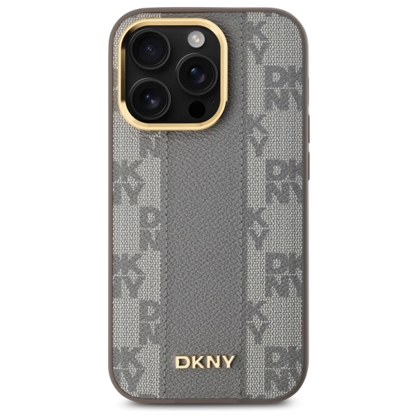 DKNY iPhone 14 Pro vāciņš Leather Checkered Mono Pattern MagSafe, bēšs