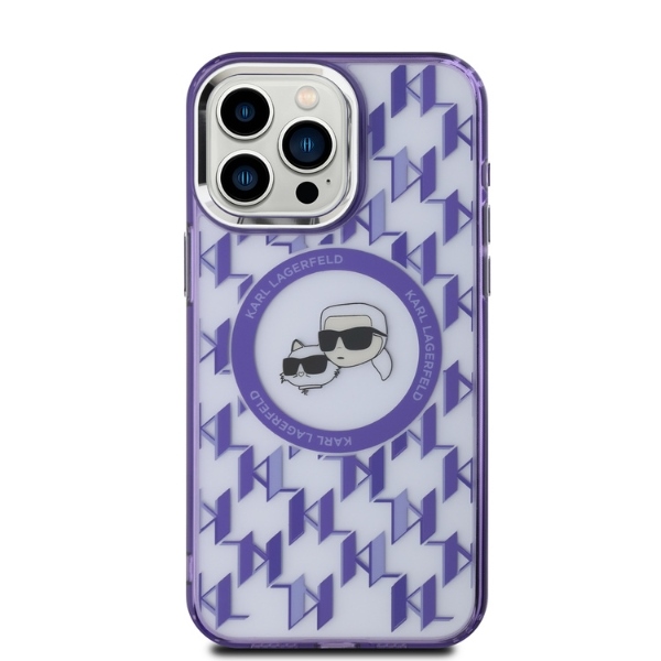 Karl Lagerfeld iPhone 15 Pro Max vāciņš IML Monogram Karl & Choupette MagSafe, violets