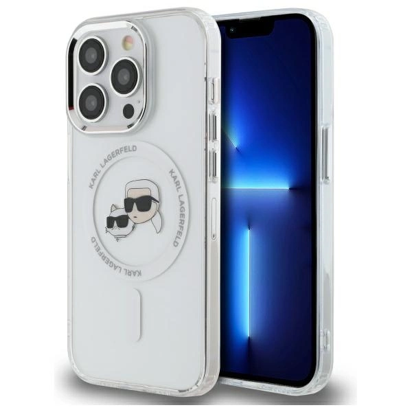 Apple iPhone 14 Pro Max 6.7'' Karl Lagerfeld IML Metal Karl & Choupette Head MagSafe Case Cover, White | Чехол...