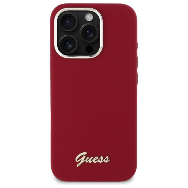 Guess iPhone 16 Pro silikona vāciņš ar metāla logotipu - rozā krāsā | Silicone Script Metal Logo Case Pink