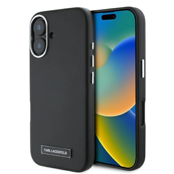 Apple iPhone 16 6.1'' Karl Lagerfeld FW Metal Plate MagSafe Case Cover, Black