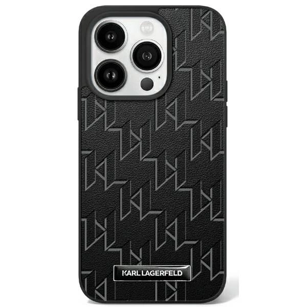 Karl Lagerfeld iPhone 16 Case Leather Monogram Metal Logo MagSafe, Black