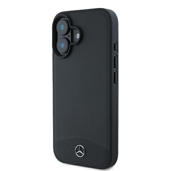 Mercedes iPhone 16 vāciņš Textured And Plain Leather MagSafe, melns