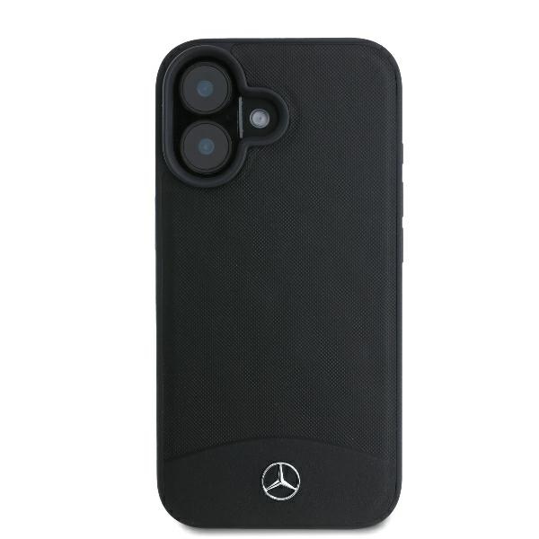 Mercedes iPhone 16 vāciņš Textured And Plain Leather MagSafe, melns