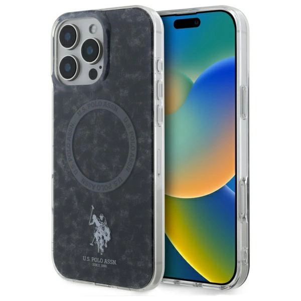 US Polo IML Ring MagSafe iPhone 16 Pro futrālis - melns | Case Black